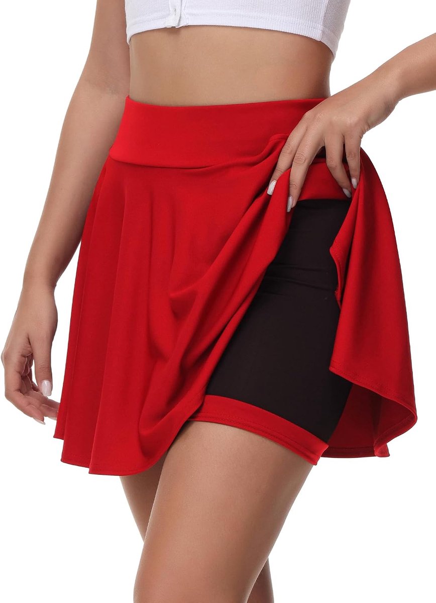 Women's Basic Mini Skater Skirt with Pants - Black Tennis Skirt with Pockets, Versatile, Stretchy, Casual - ShopVlot