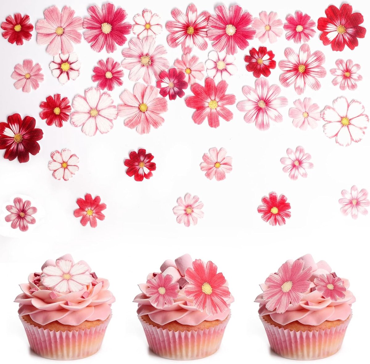 72 Pieces Packaging Paper Flowers Cake Decoration, Flowers Cupcake Decoration, Decorative Edible Flowers Cake - ShopVlot
