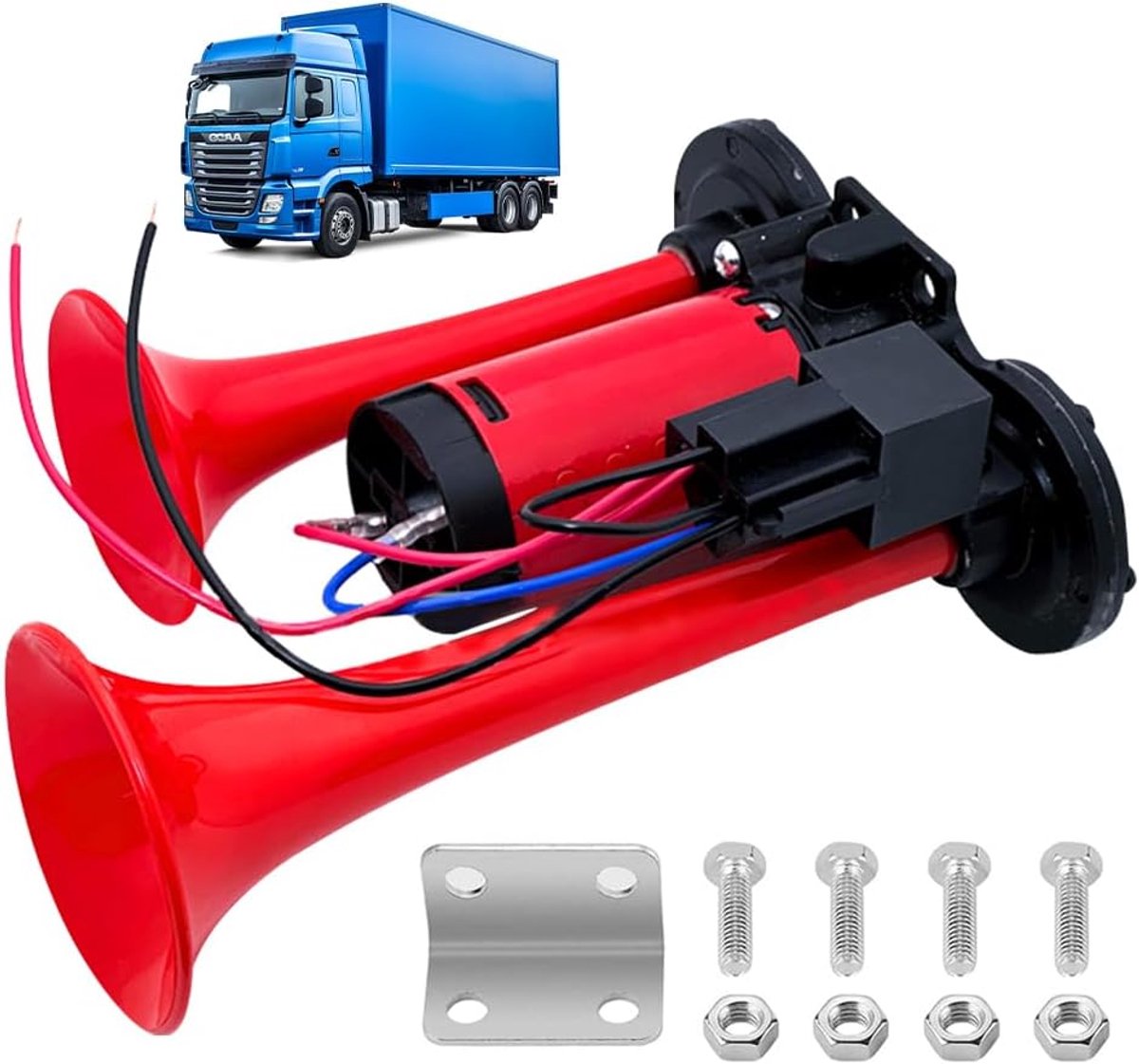 Truck Horn, 12 V, 600 dB, Super Powerful, Double Trumpet, Super Powerful Car Horn with Compressor for All 12 V - ShopVlot