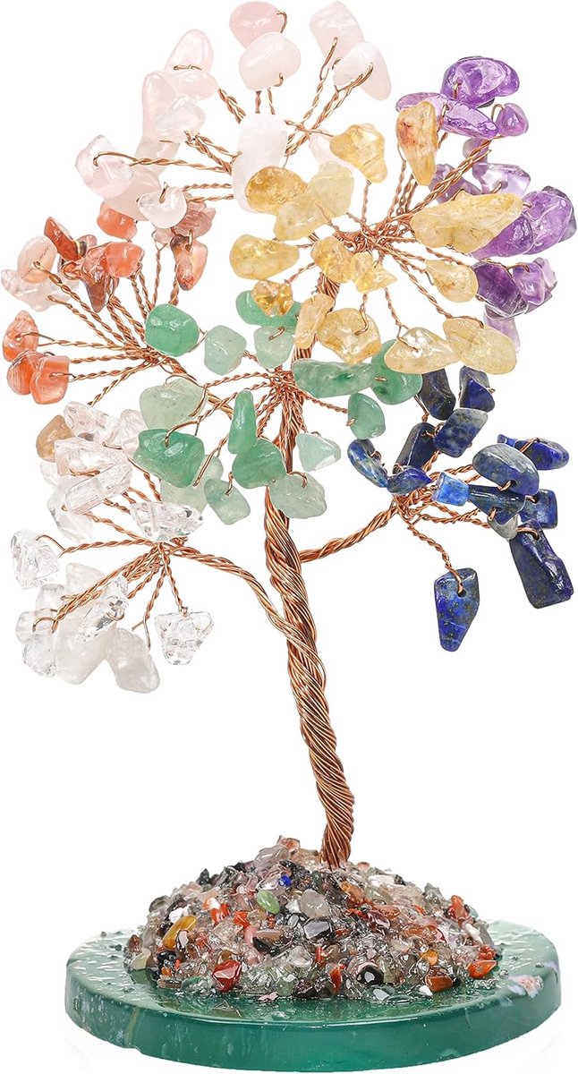 Halukakah Crystal Tree Rich Feng Shui Chakra Quartz Authentic Gemstone Tree of Life Hand Wound Copper Wire Branches - ShopVlot