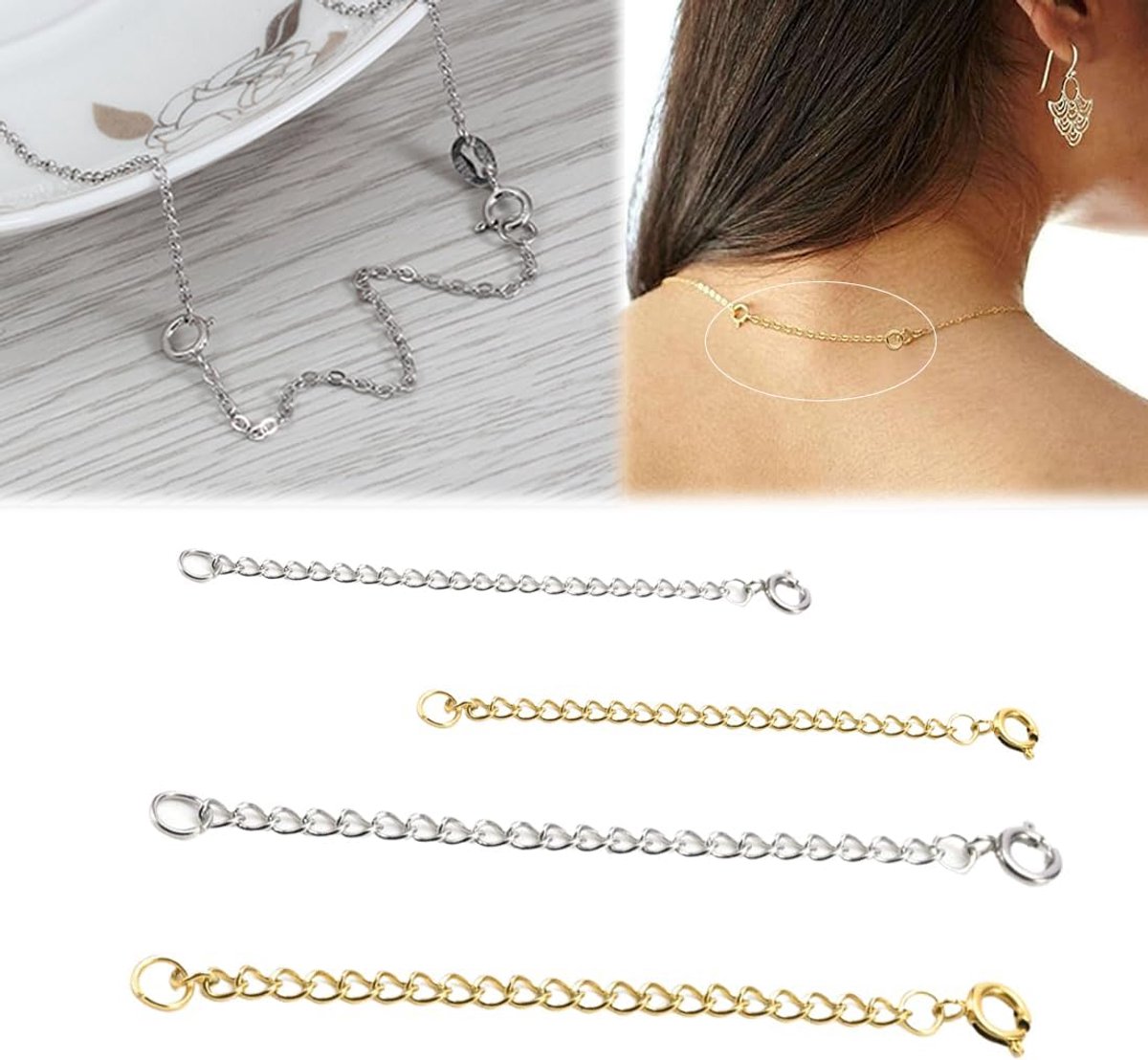 4 pieces silver extension necklaces for women chain extension for extending your necklaces and bracelets for jewellery - ShopVlot