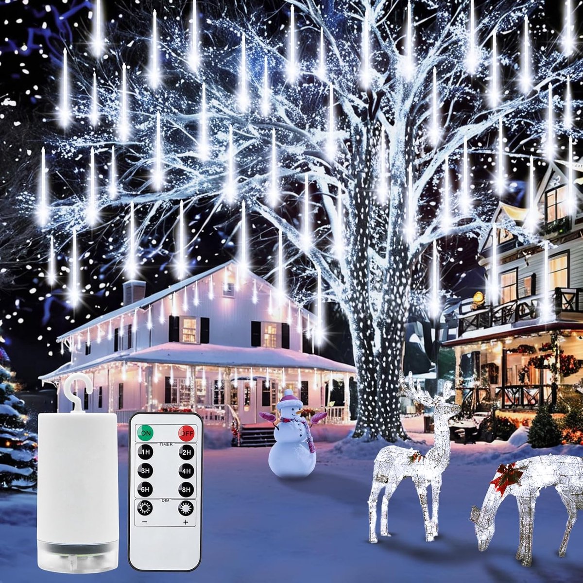 CCILAND Meteor Shower Fairy Lights Battery 30 cm 8 Tubes 192 LED Outdoor Christmas Lights with Timer, Waterproof - ShopVlot