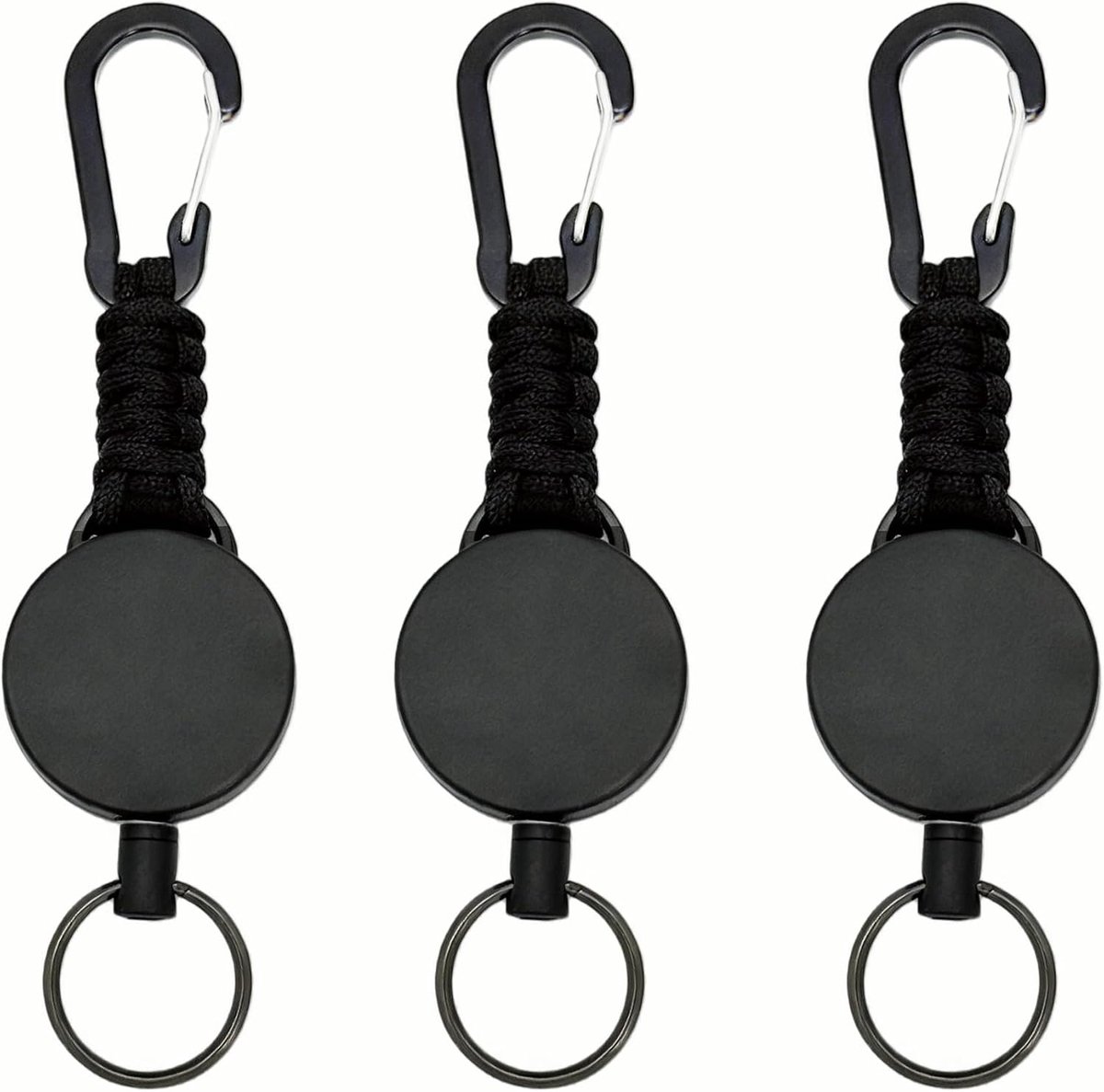 3 stuks uittrekbare sleutelhangers als sleutelkoord en koord, karabijnhaak sleutelhanger met ID-houder set (zwart) - ShopVlot