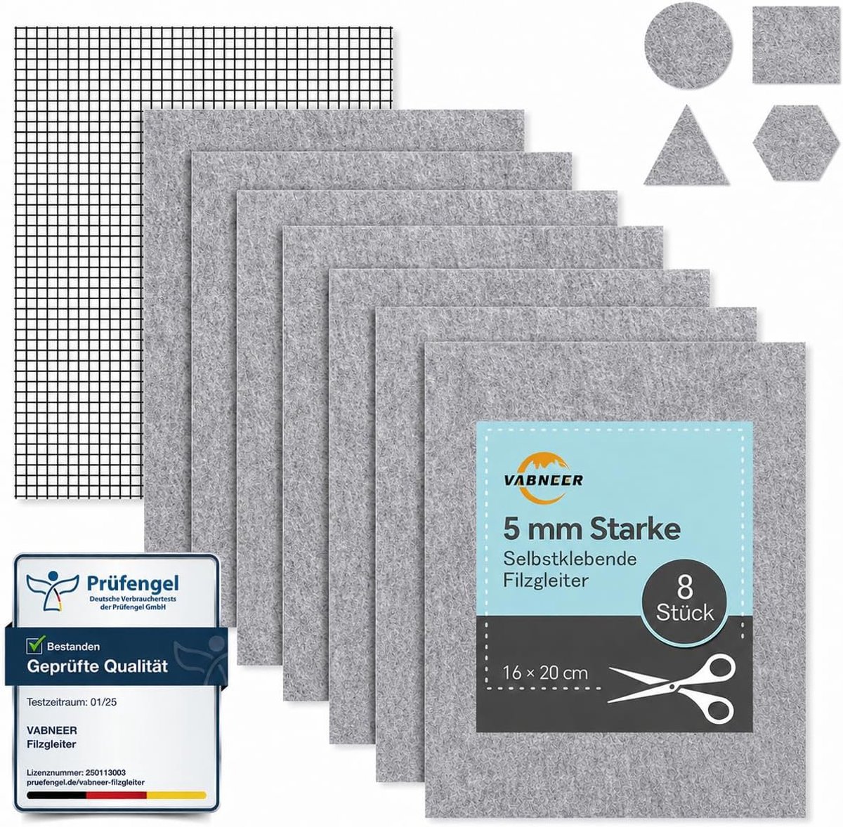 Pack of 8 Self-Adhesive Felt Caps (16 x 20 cm, 5 mm), High Quality Needle Felt for Chairs & Furniture, Cuttable & - ShopVlot