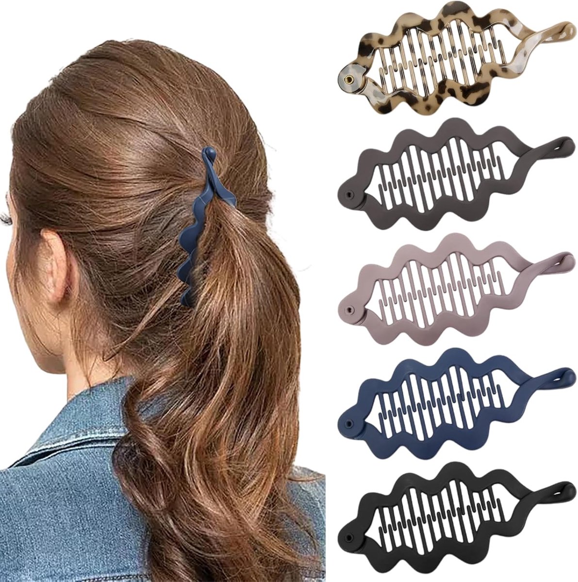 Bananenclip, set van 5 grote haarklemmen, 5,5 inch matte & luipaardprint bananenclip, stevige haarklemmen voor dun en - ShopVlot