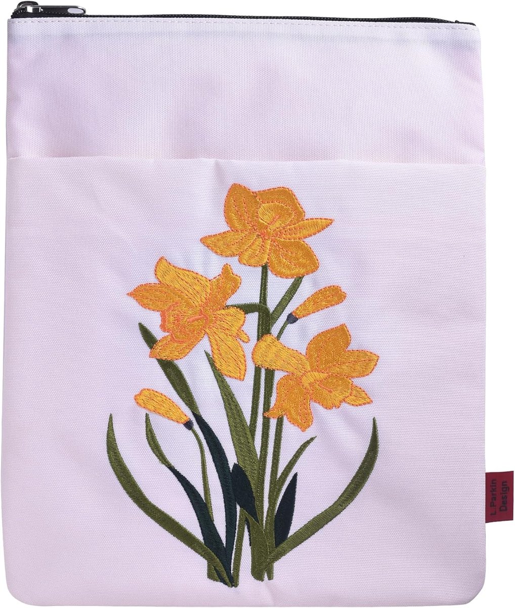 LParkin Birth Flower Embroidery Book Sleeve - March Daffodil Birth Month Pouch with Zipper - ShopVlot