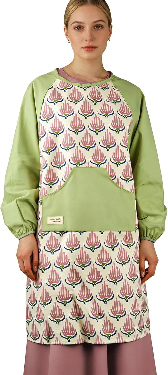 Cotton Long Sleeve Apron Waterproof Women Apron Kitchen Apron with Large Pockets for Cooking, Baking, Gardening - ShopVlot