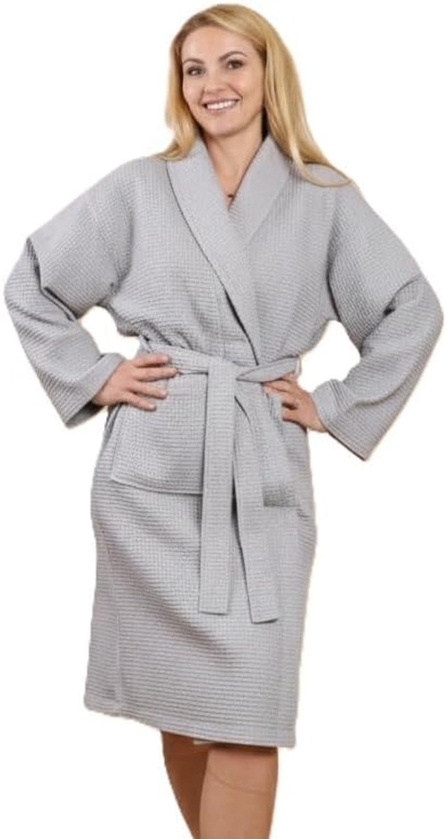 Bathrobe Women and Men Cotton 100% - SPA & Sauna Bathrobe Waffle Pique, Absorbent Dressing Gown Oversize, Unisex - ShopVlot