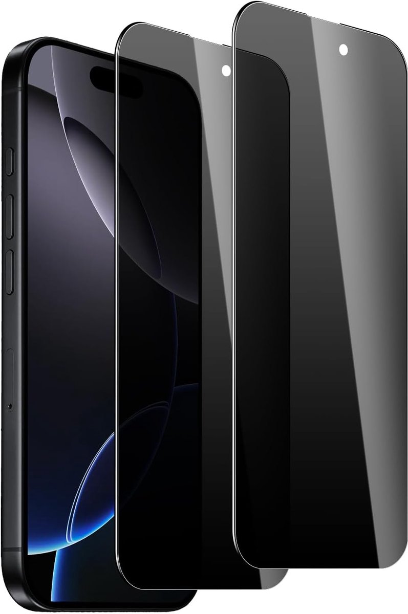 Anti-Spy Tempered Glass Screen Protector Voor iPhone 16 Pro, 2 Stuks, 9H Hardheid, Anti-Spy Bescherming - ShopVlot