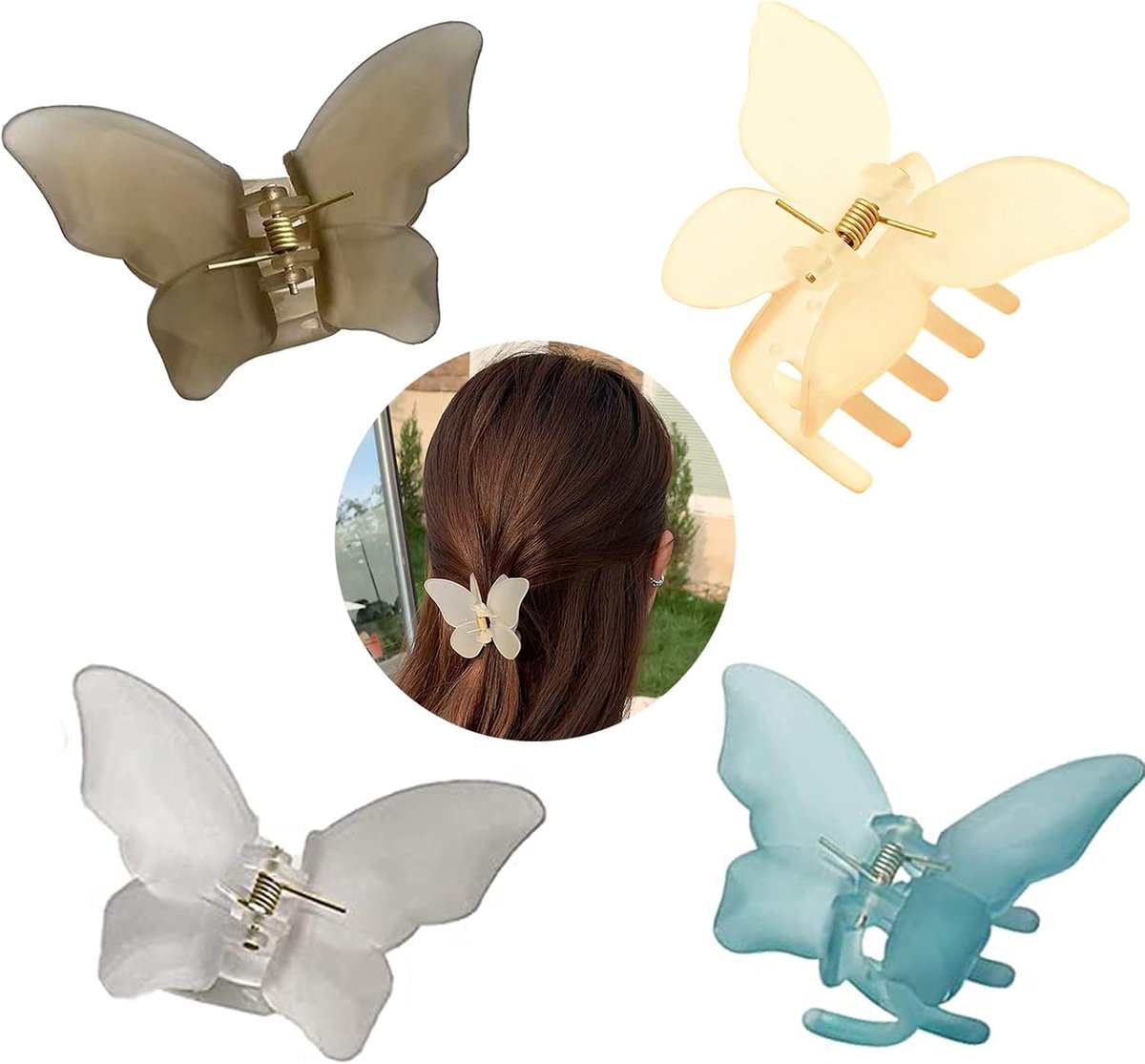 4pcs Butterfly Hair Claw Clips Acrylic Hair Clips Transparent Butterfly Hair Clips Hair Claw Clips Non-slip Strong - ShopVlot