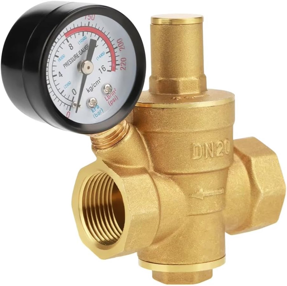 Brass water pressure regulator with pressure gauge, pressure regulator water for water filter, gas heaters (DN15) - ShopVlot