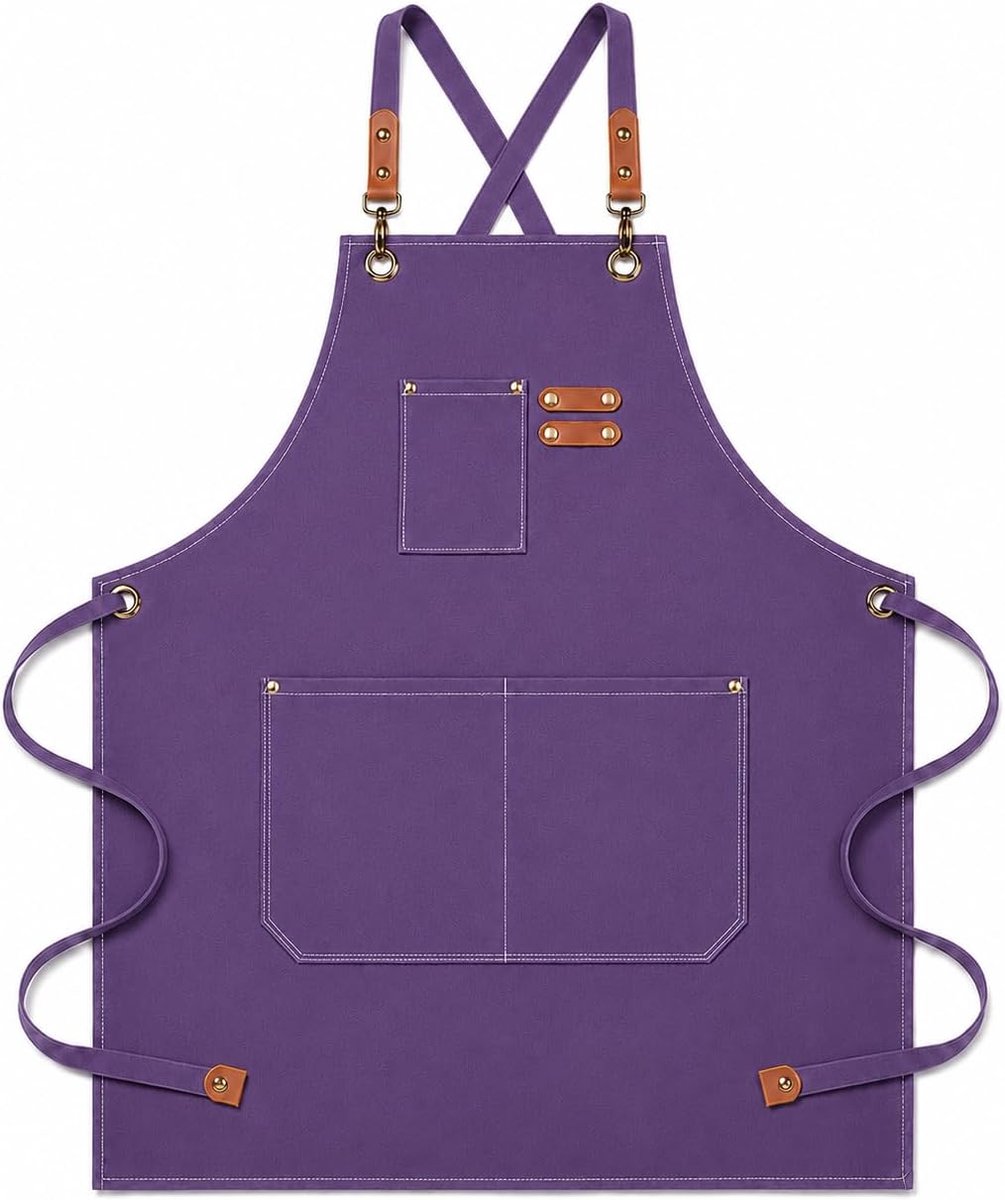 BOOWEN Unisex Apron Cotton Canvas Aprons with 3 Pockets Adjustable Size Men Kitchen Apron for Kitchen Grill Craft - ShopVlot