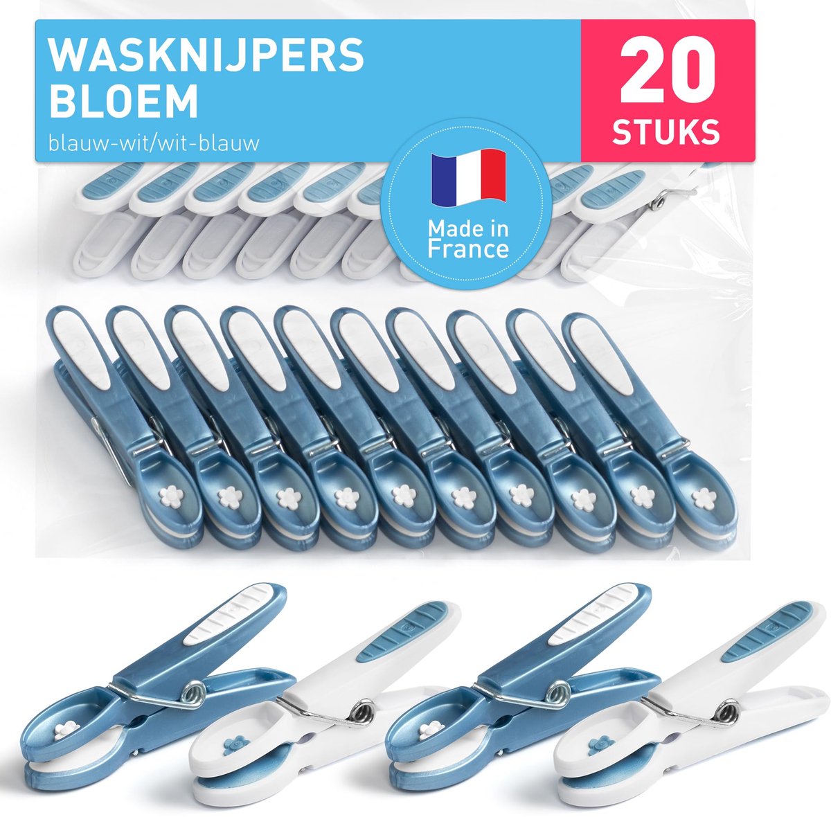 culiclean Wasknijpers Bloem, Extra Sterk, 20 Stuks, blauw-wit-blauw - ShopVlot