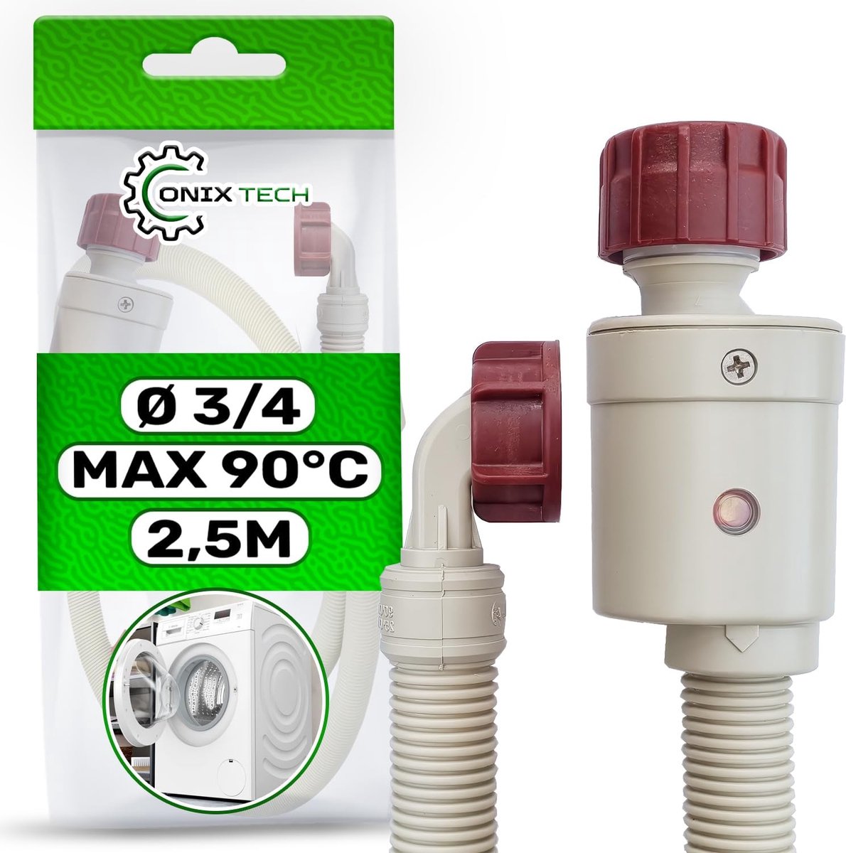 Extension for water inlet hose washing machine and dishwasher with length 2.5 m and valves Ø 3/4 with Acquastop - ShopVlot
