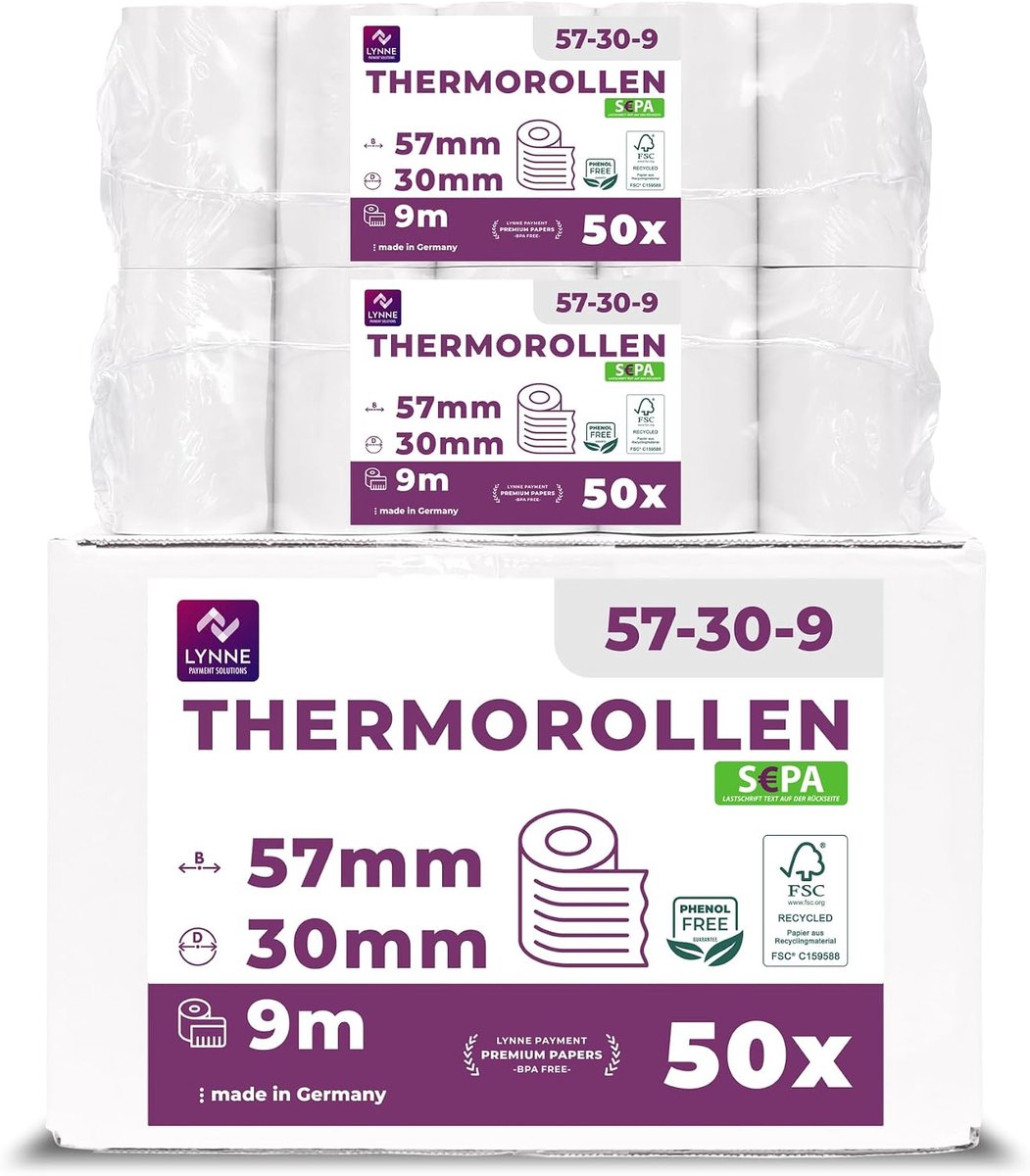 Ec-Cash Thermal Rolls 57 mm x 9 m x 12 mm - Cash Register Rolls - Thermal Paper - ATM Receipt Rolls - ShopVlot