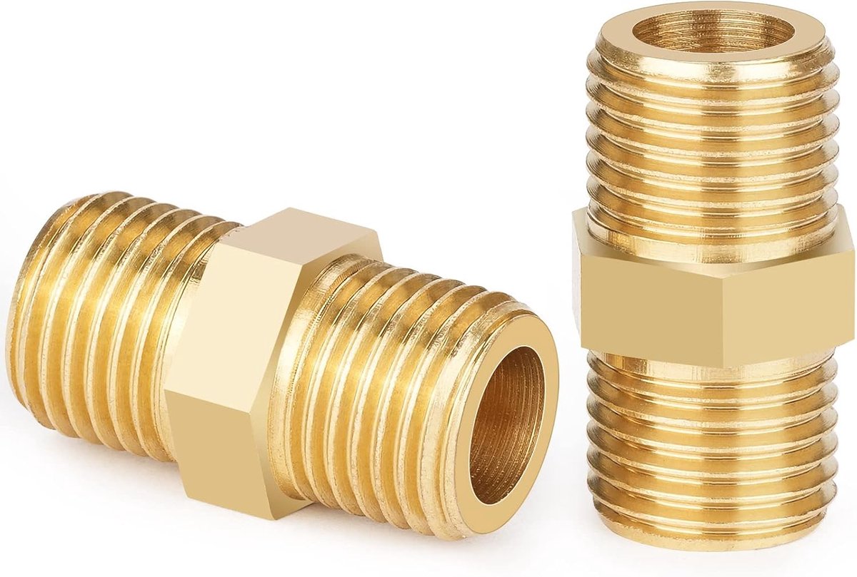 Double Nipple 1/4" (12mm), Male Brass Thread, 2pcs Double Nipple Zeskan 1/4 inch AG/AG, Threaded Fittings, Brass - ShopVlot