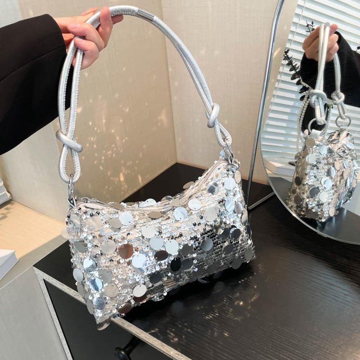 Lankai Glitter Handbag, Ladies Clutch Glitter Sequins, Clutch Silver, Sparkling Shoulder Bag for Women, Ladies - ShopVlot