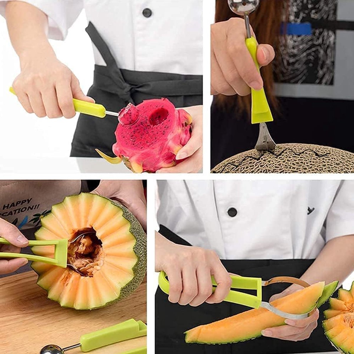 Lankai Melon Spoon Set, 4-in-1 Fruit Tool Set, Fruit Carve Tool Set, DIY Watermelon Cutter Stainless Steel, for Fruit - ShopVlot