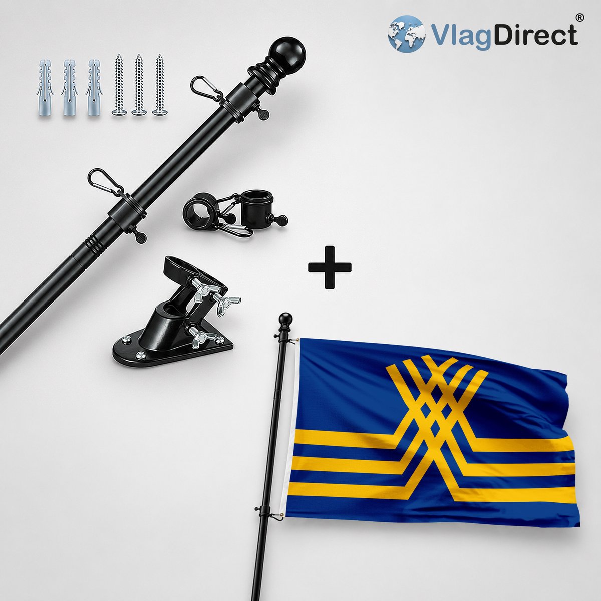VlagDirect - Compleet vlaggenpakket - Zwarte vlaggenstok inclusief vlaggenstokhouder + Stekense vlag - Gemeente Stekene vlag - 90 x 150 cm.