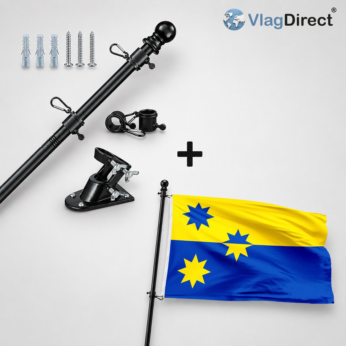 VlagDirect - Compleet vlaggenpakket - Zwarte vlaggenstok inclusief vlaggenstokhouder + Stabroekse vlag - Gemeente Stabroek vlag - 90 x 150 cm.