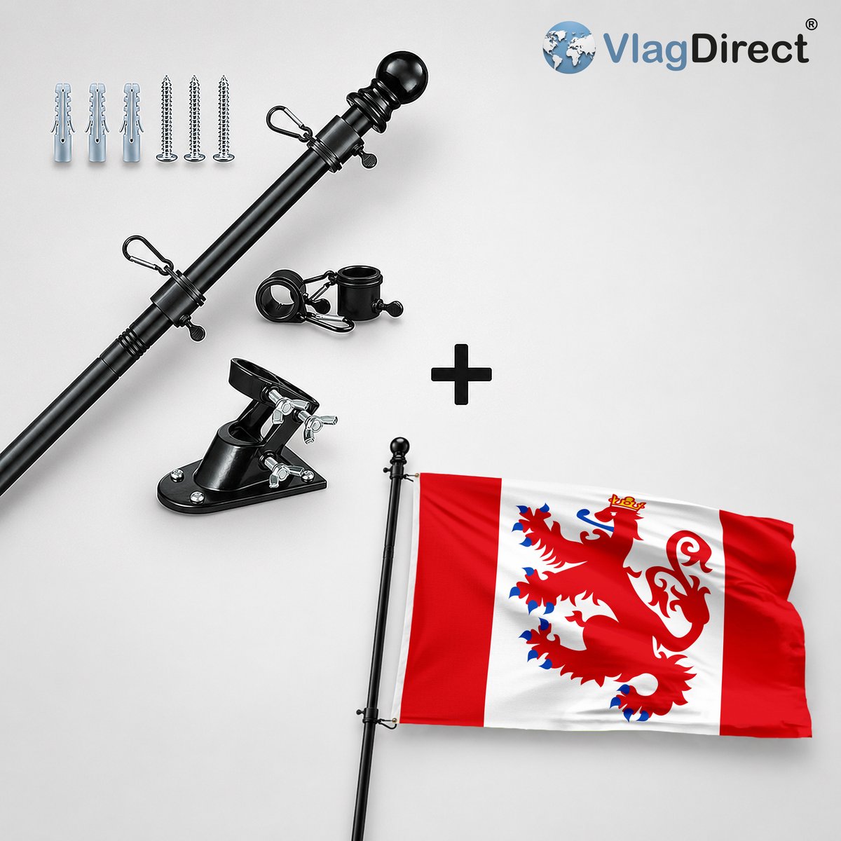VlagDirect - Compleet vlaggenpakket - Zwarte vlaggenstok inclusief vlaggenstokhouder + Gemeente Sankt Vith vlag - 90 x 150 cm.