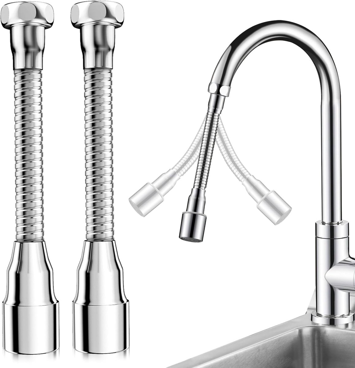 2 Piece Kitchen Faucet Extension 360° Rotating Multifunctional Faucet Extender Fixture 14 cm Tap Extension for - ShopVlot