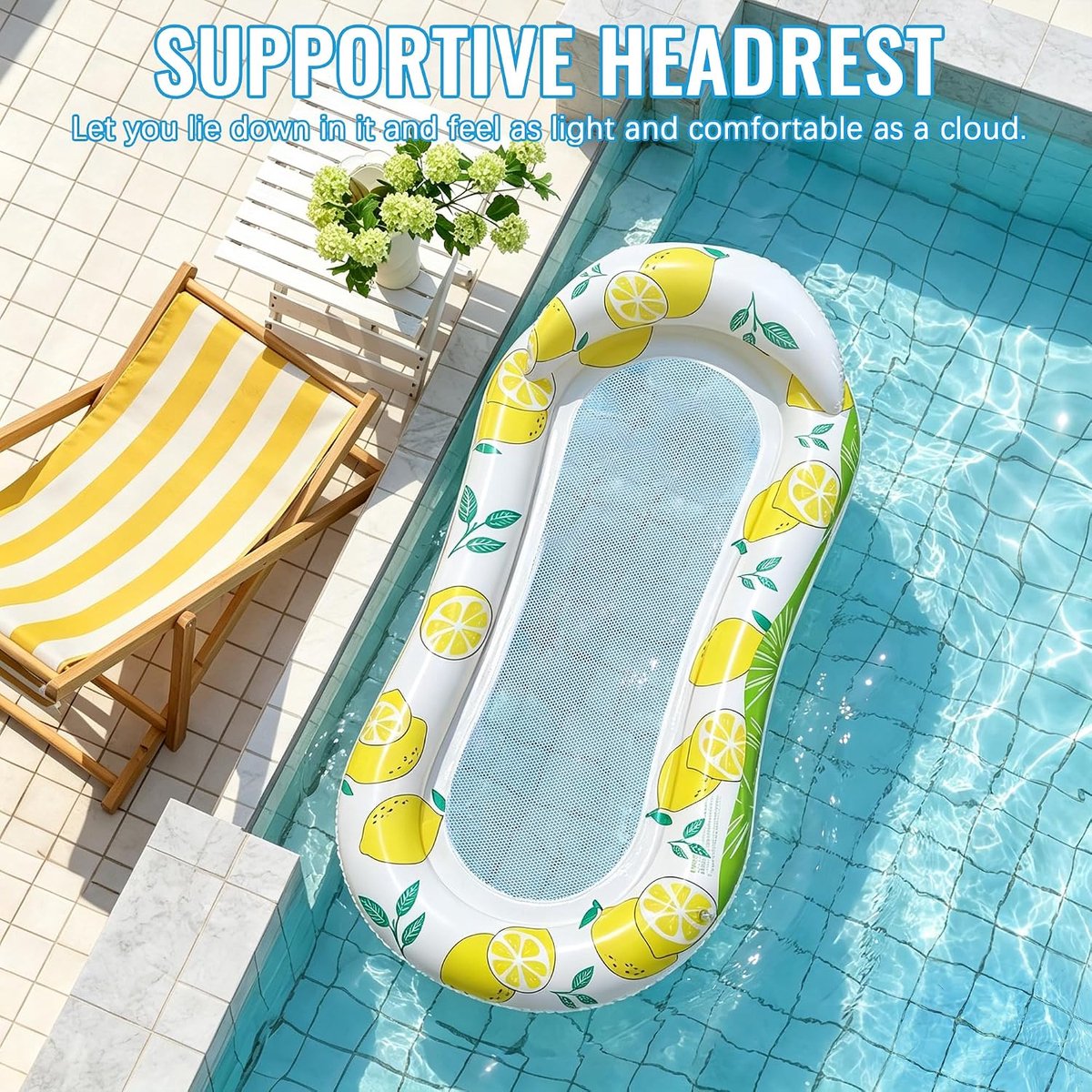 Inflatable Water Hammock, Air Mattress, Sun Lounger with Net, Pool Hammock with Mesh, Water Bed, Floating Lounge Chair - ShopVlot