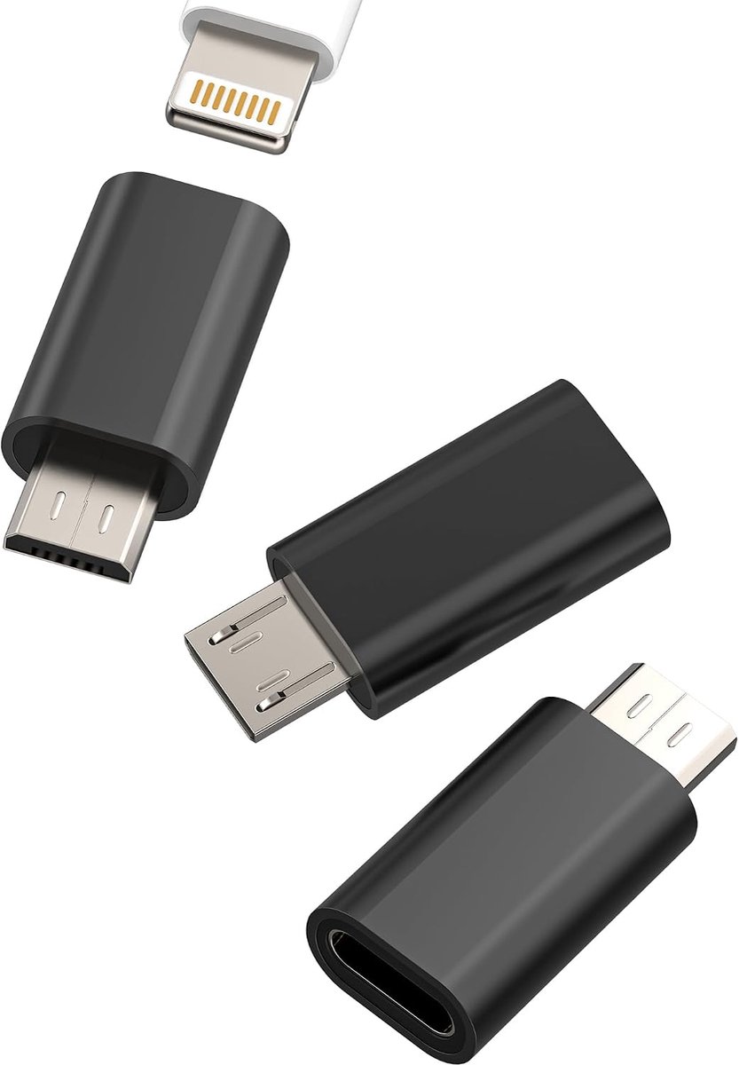 Lightning-naar-micro-USB-adapter (3 stuks) kabel voor Apple vrouwelijk naar Android-mannelijk, oplaadaansluiting - ShopVlot