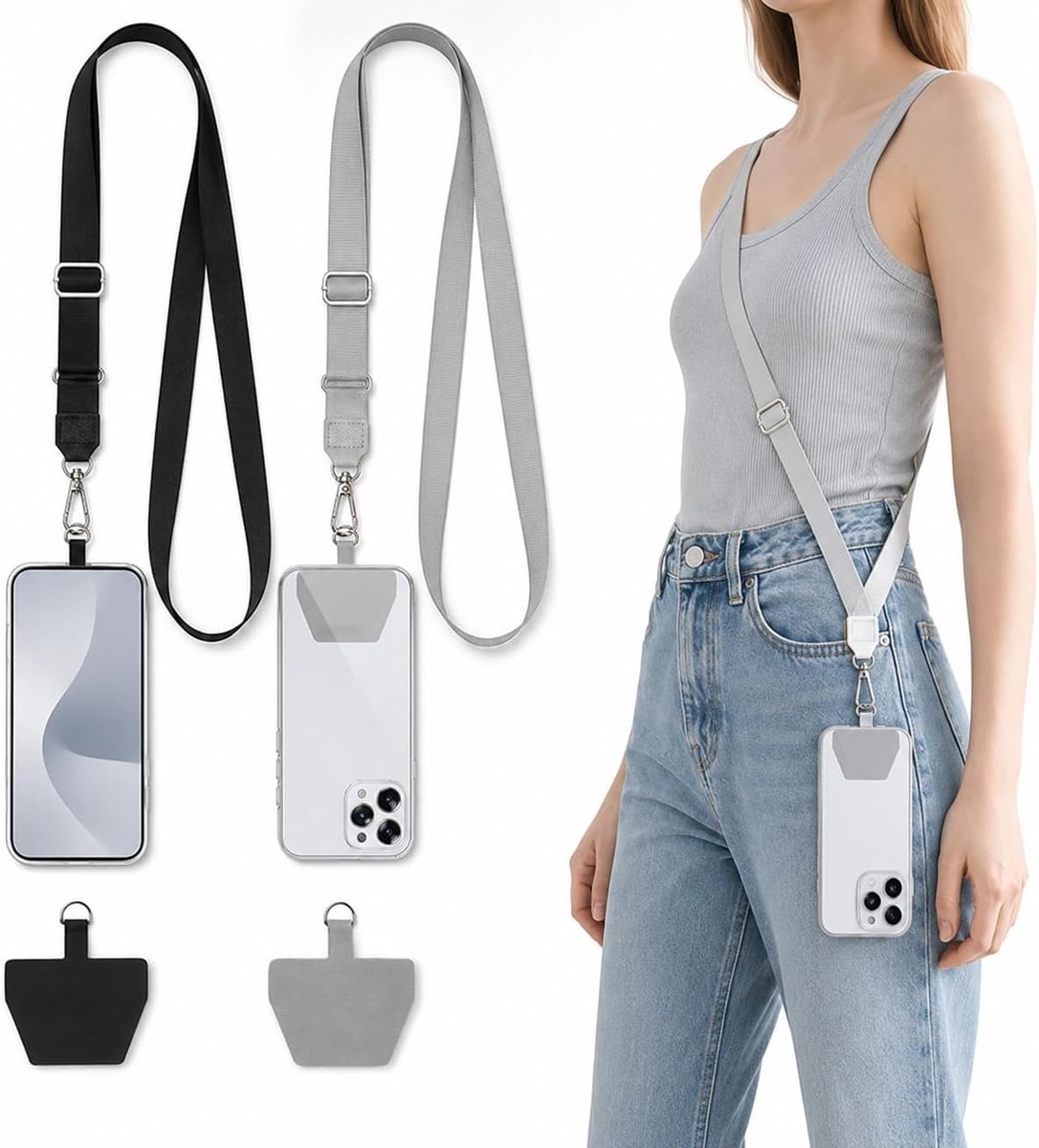 Pnrskter 2 Pack Aanpasbare Halsband voor Mobiele Telefoon, Duurzame Tether Patches Beveiligde Anti-Valtelefonenband - ShopVlot