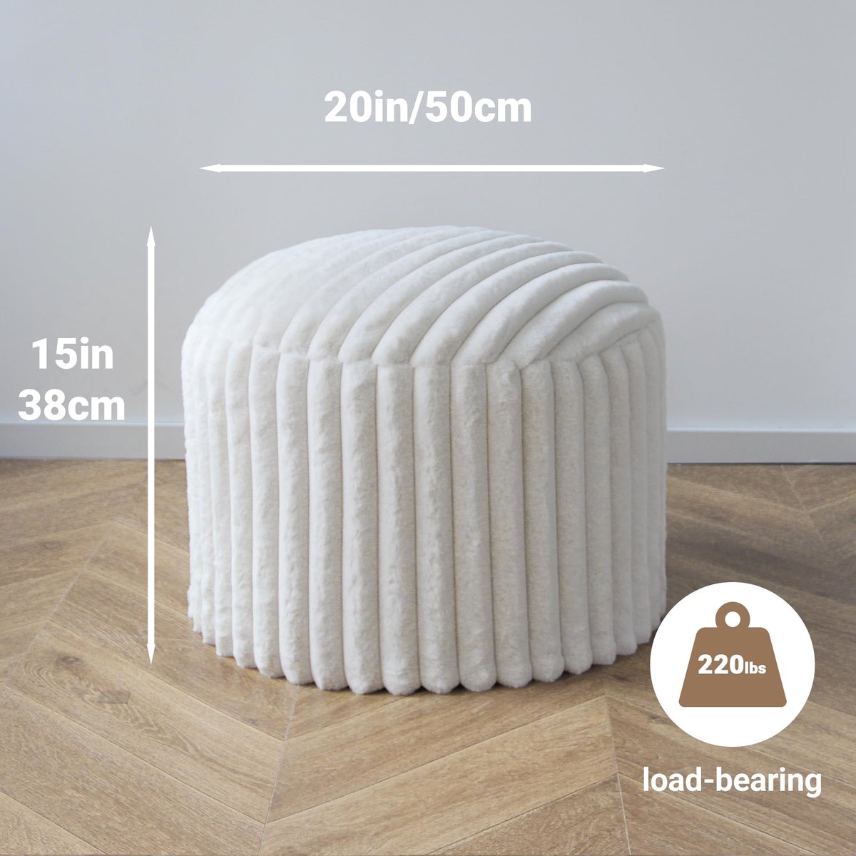 DAWNYIELD Ronde Voetenbank Bean Bag, Zachte Kunstbont Pouf met Schuim Vulling (38x50cm), Ottomane Kruk voor Woonkamer - ShopVlot