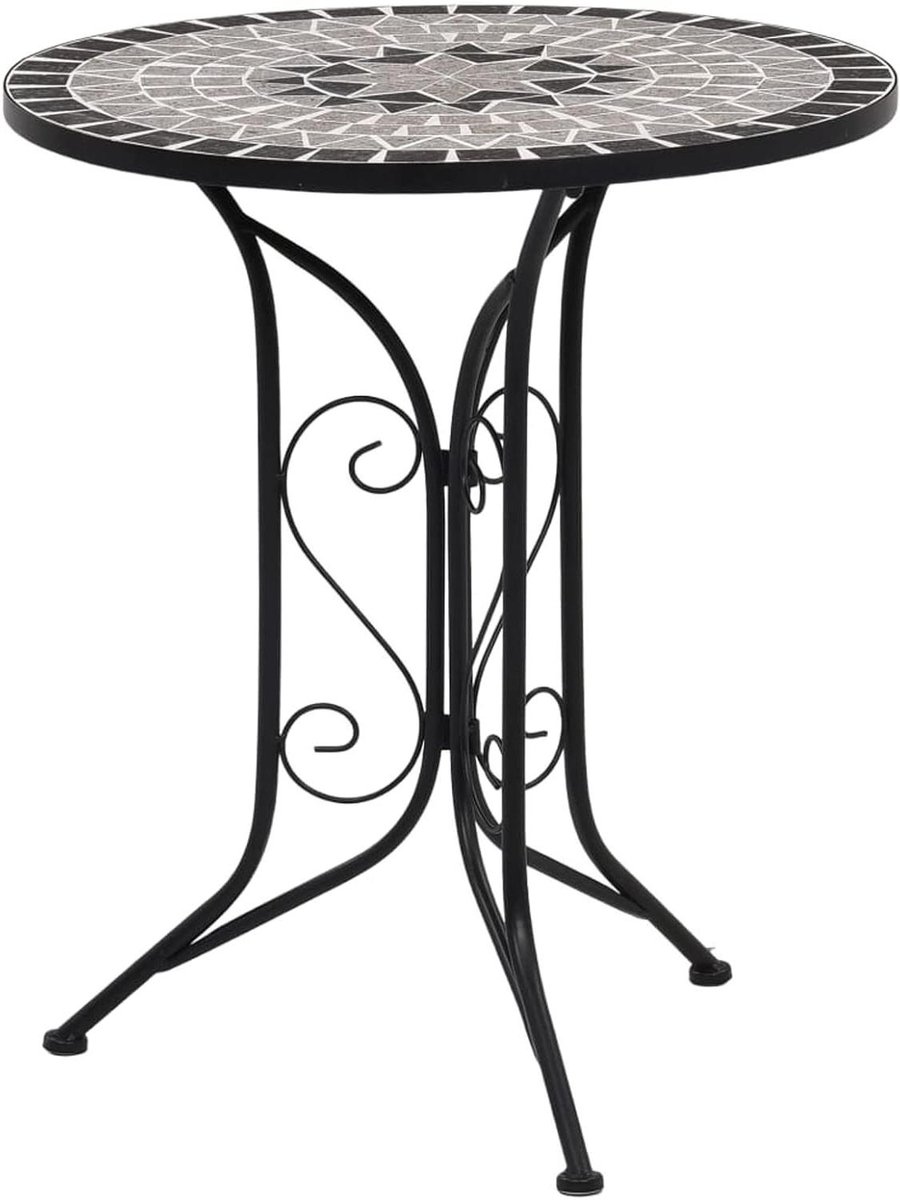 Mozaïek Bistrotafel - Balkontafel Bloemenstandaard - Buiten Zitten - Keramisch Tafelblad - 61 x 71 cm - Grijs Zwart