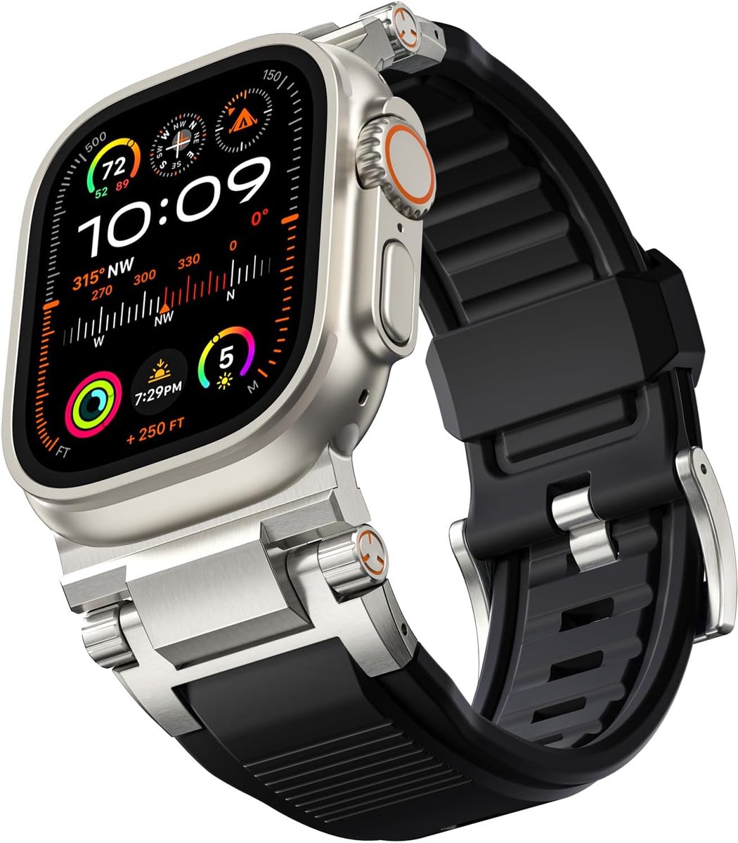 Smartwatch band FKM 49mm - stijlvol en robuust - vervangband met metalen connector - perfect voor Apple Watch Ultra - ShopVlot