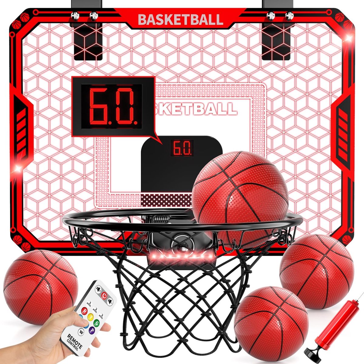 Solidchoice - Binnenbasketbalring met LED Scorebord en 4 Ballen