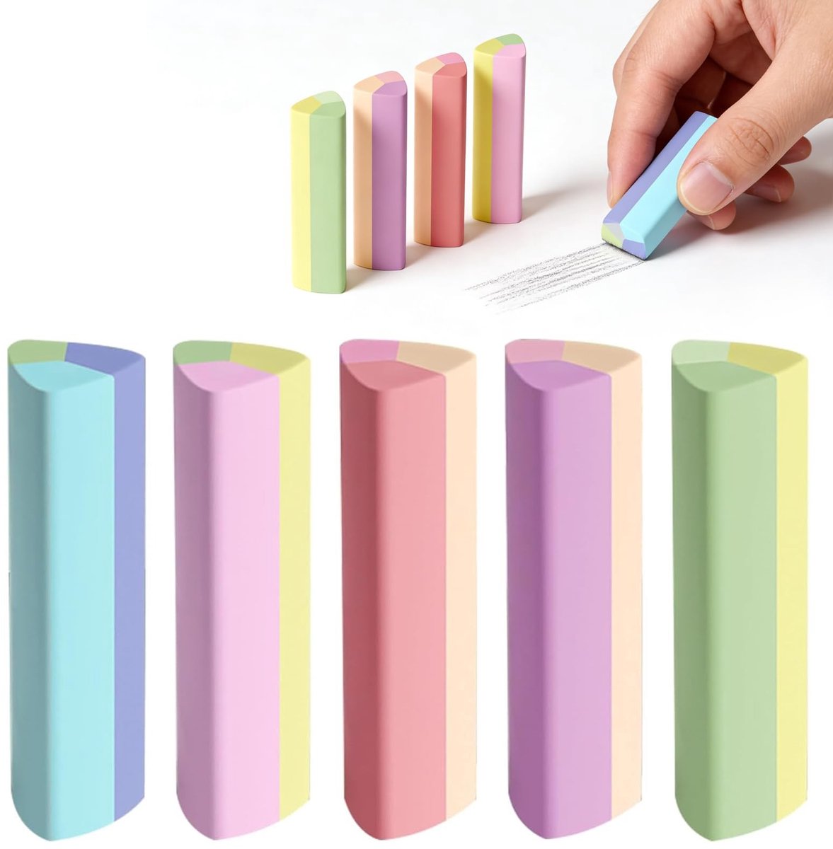Solidchoice - Set van 15 Kleurrijke Triangulaire Gum voor School en Kunst