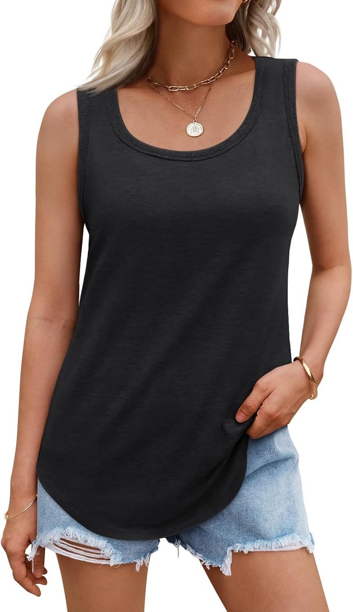 Tanktop dames loose fit - ronde hals - basic cotelee - ideaal voor de zomer - ShopVlot
