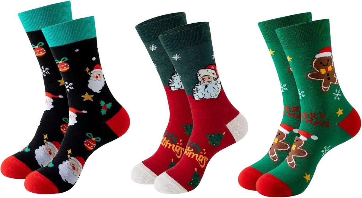 Kerstsokken 3 paar - feestelijke combinatie - groen en rood - perfecte decoratie voor de feestdagen - ShopVlot