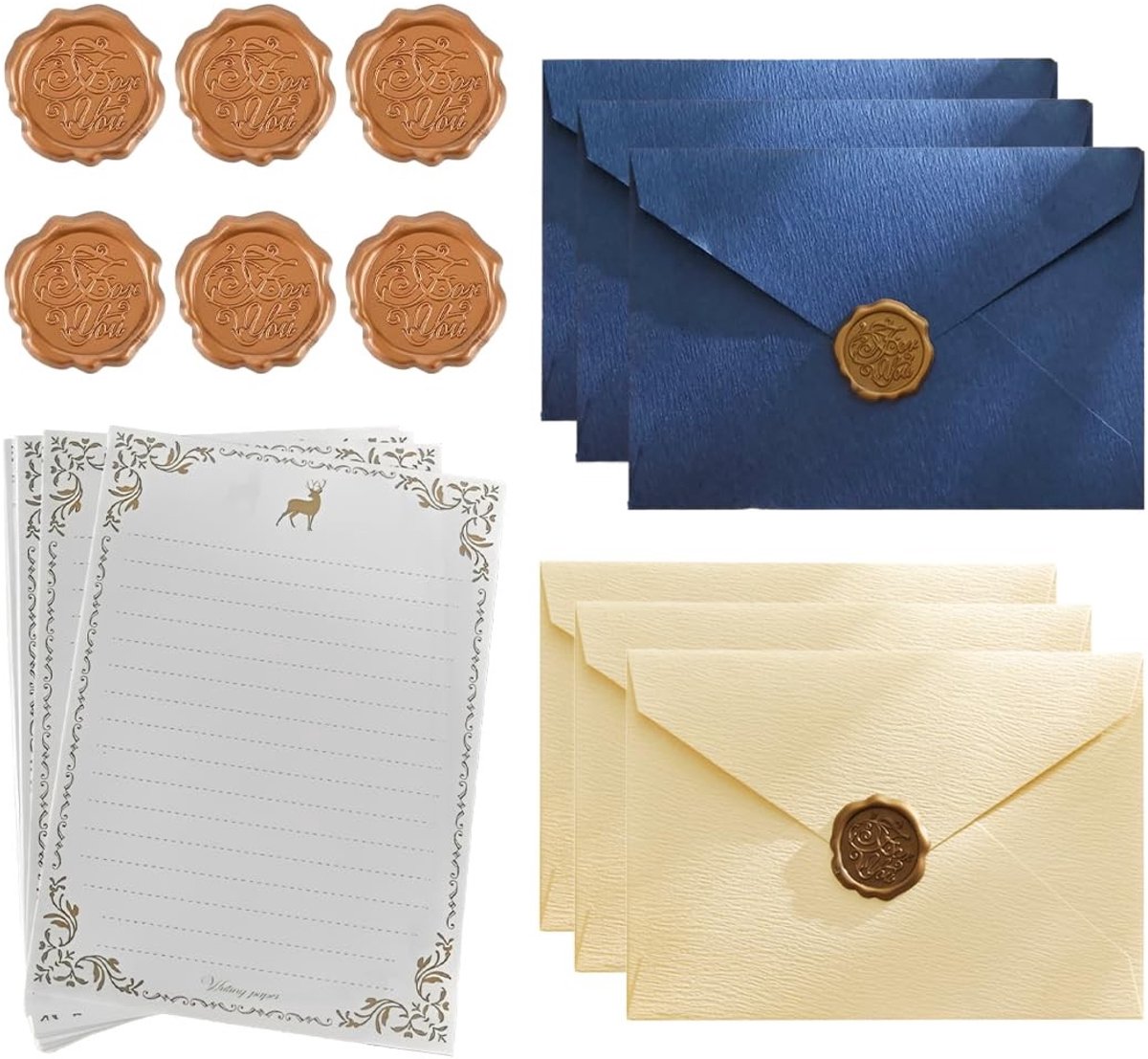 Solidchoice - Vintage Briefpapier Set met Enveloppen en Waszegels