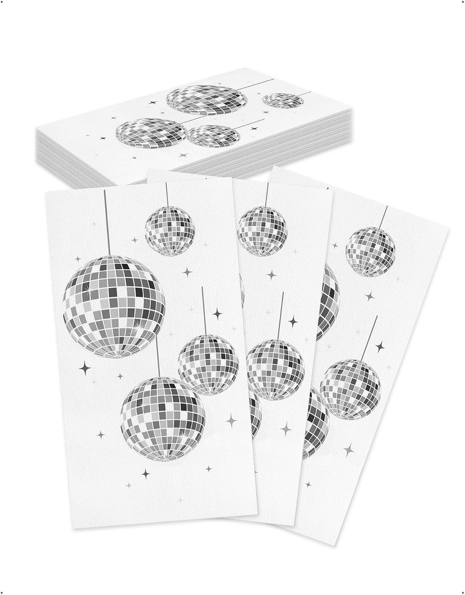 Disco servetten 33x40cm - papieren servetten met disco bal - kleurrijk - perfect voor retro themafeesten - ShopVlot