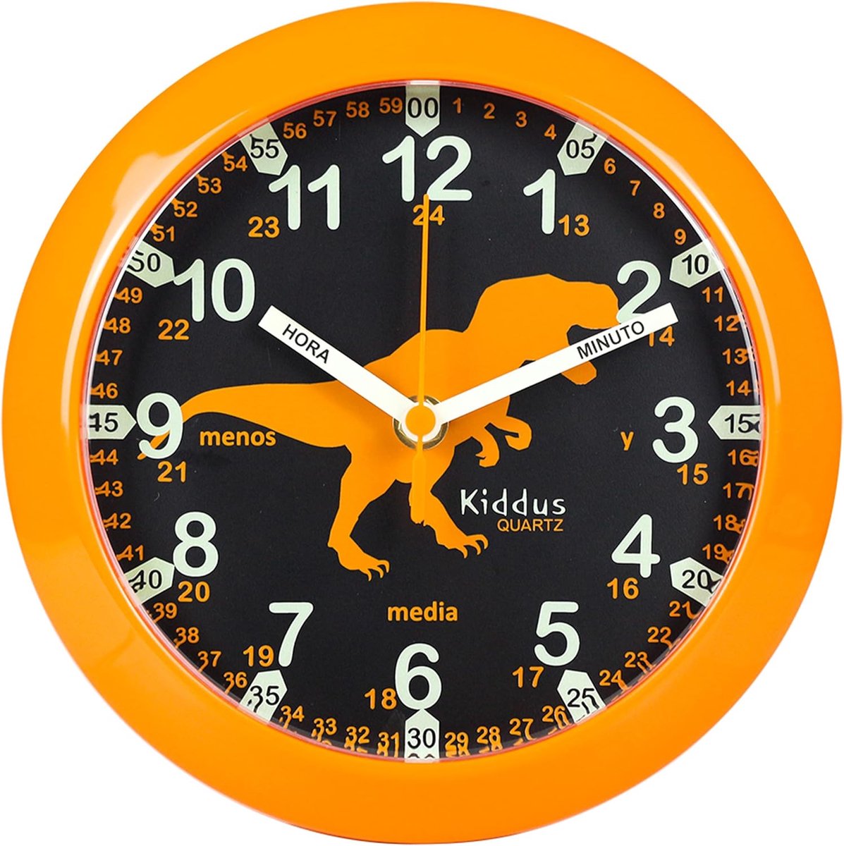 Wandklok voor kinderen - analoog - leer de tijd met fluorescerende cijfers - stil uurwerk - ShopVlot