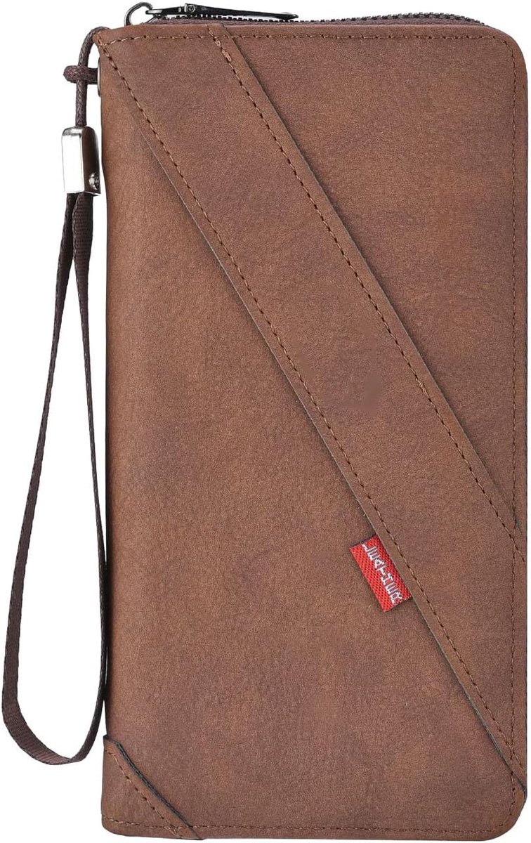 Leren portemonnee heren - groot 19,5 x 10,5 cm - PU-ritssluiting - RFID-bescherming - ideale reisportemonnee - ShopVlot