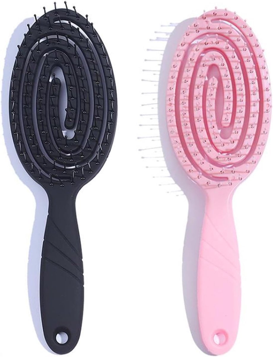Krulborstel Set - 2 Stukken - Roze Zwart - Voor Steil en Krullend Haar - Droogt Snel - ShopVlot