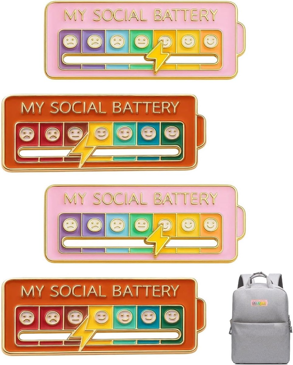 Social Battery Pins 4pcs - Slider Badge - Roze en Oranje - Geef je sociale energie weer - ShopVlot