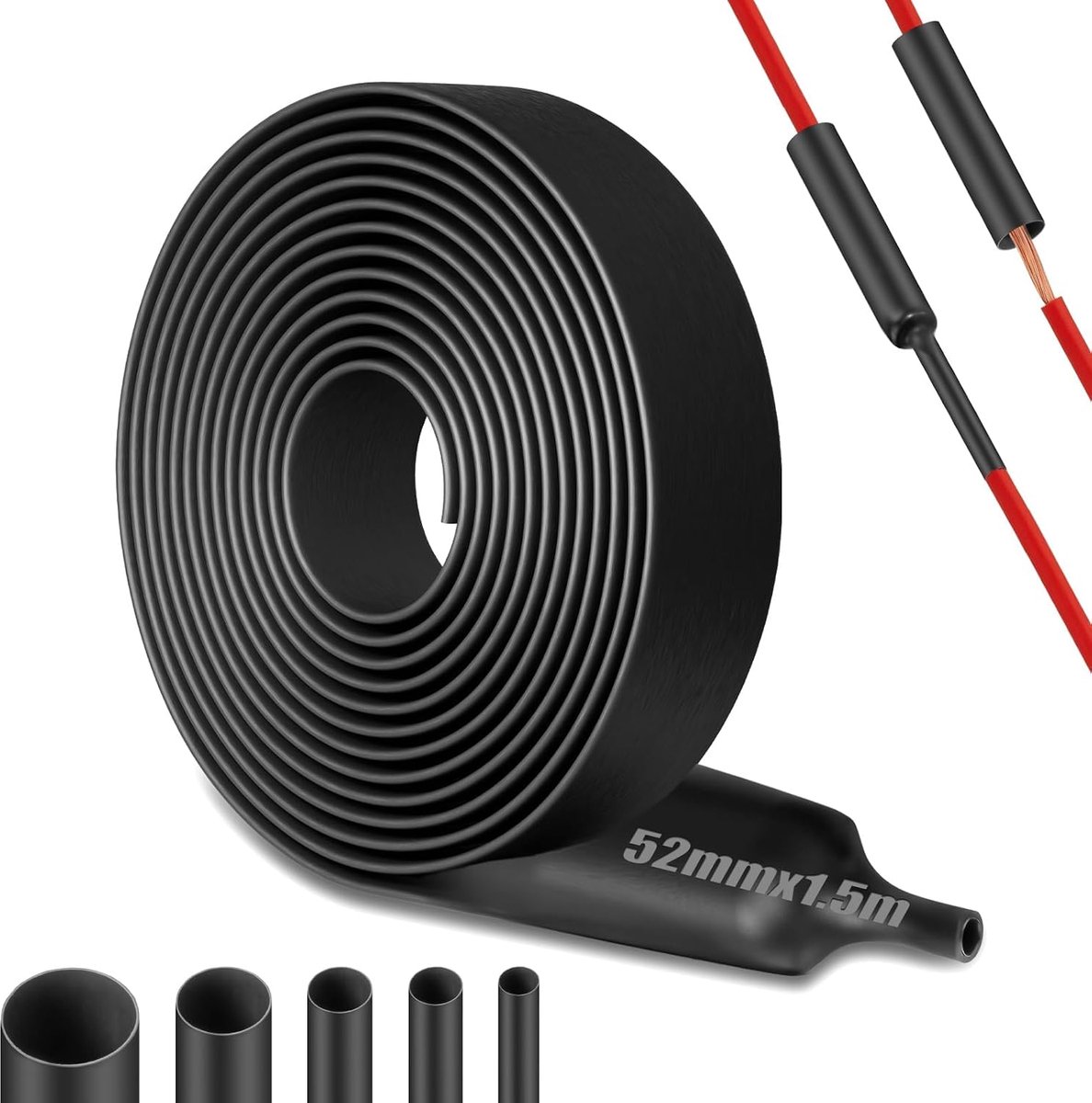 Krimpkous 4:1 Waterproof Zwart 52 mm - Met Lijm - Voor Kabelisolatie en Reparaties - Duurzaam en Waterdicht - ShopVlot