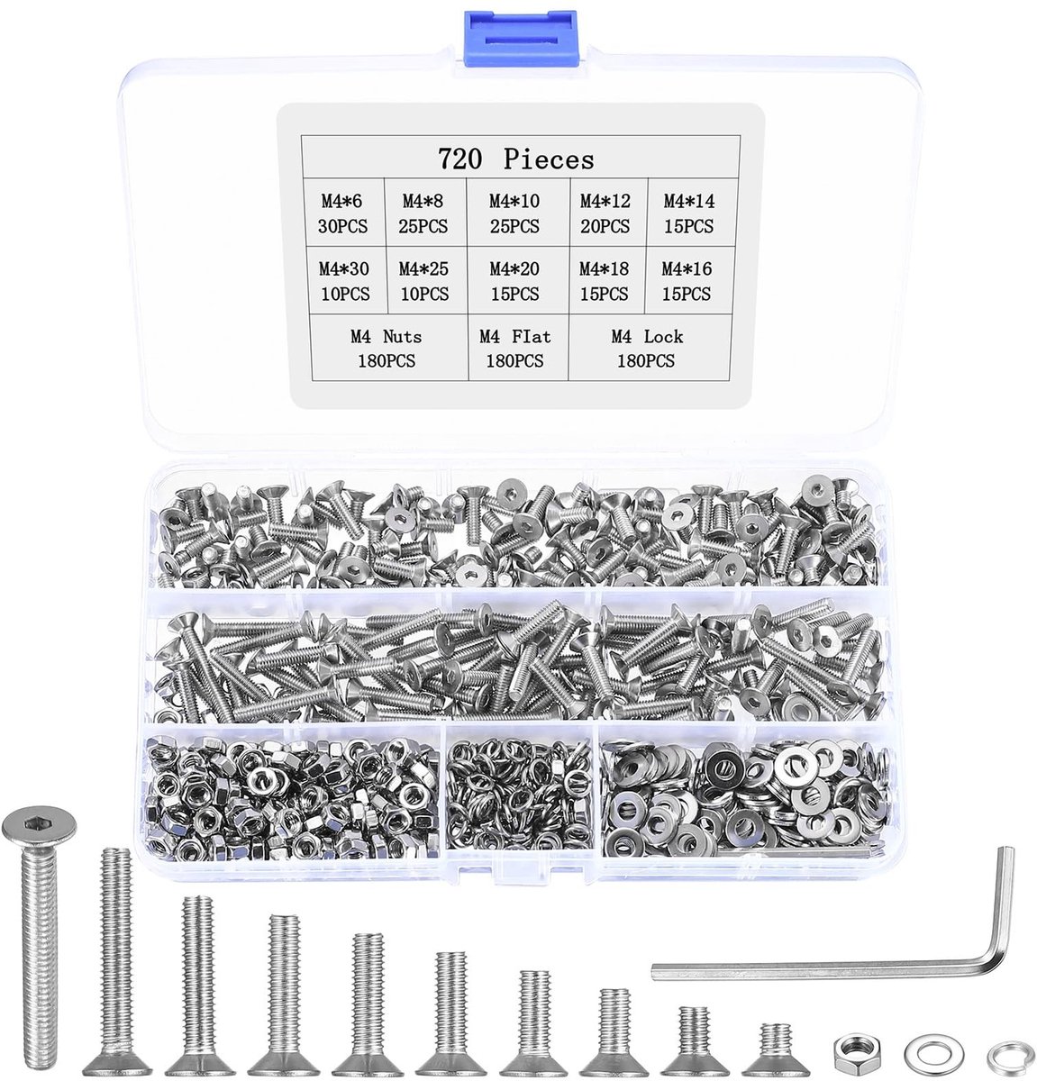 Solidchoice - 720 Stuks M4 Schroeven en Moeren Set