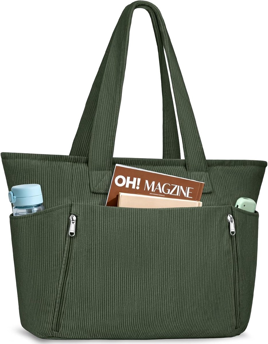 Dames grote schoudertas - lichtgewicht corduroy - geschikt voor 15,6 inch laptops - ideaal voor school en werk - ShopVlot