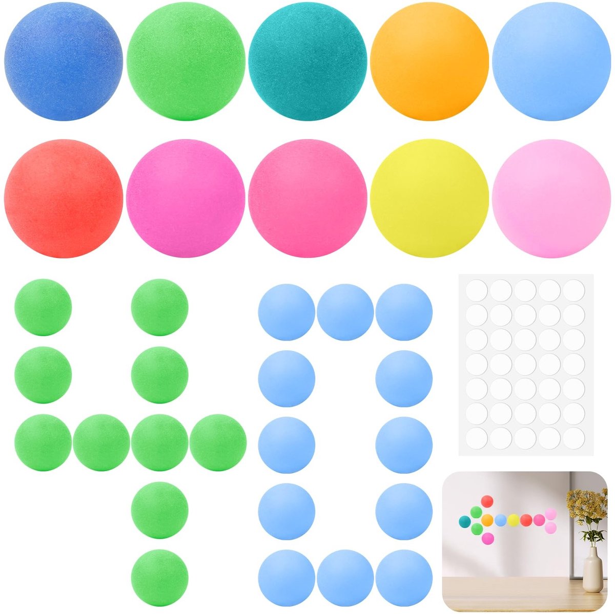 Solidchoice - Set van 40 Kleurrijke Tafeltennisballen met Stickers voor Feestdecoraties