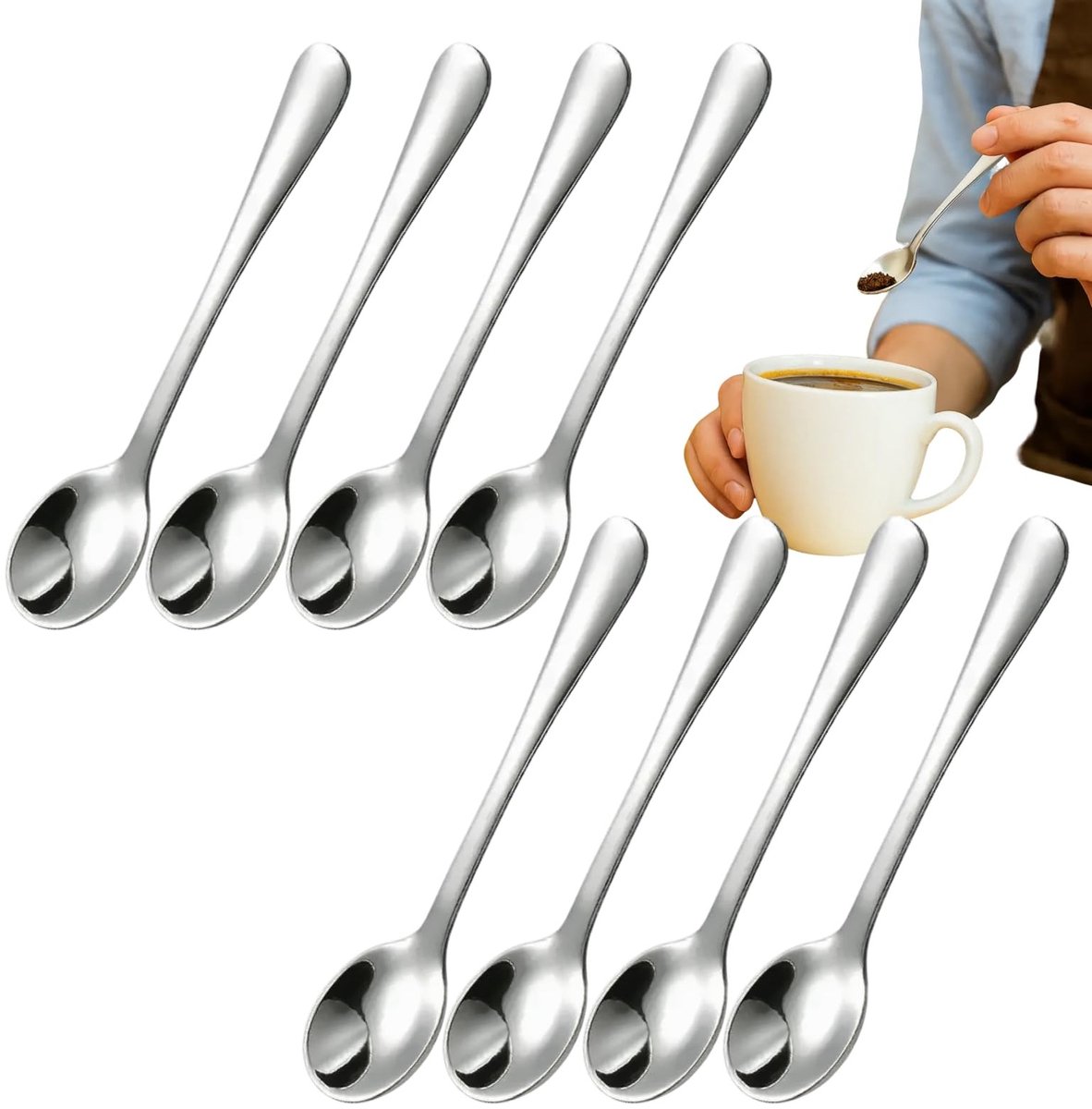 Solidchoice - Set van 8 Mini Roestvrijstalen Lepels voor Specerijen