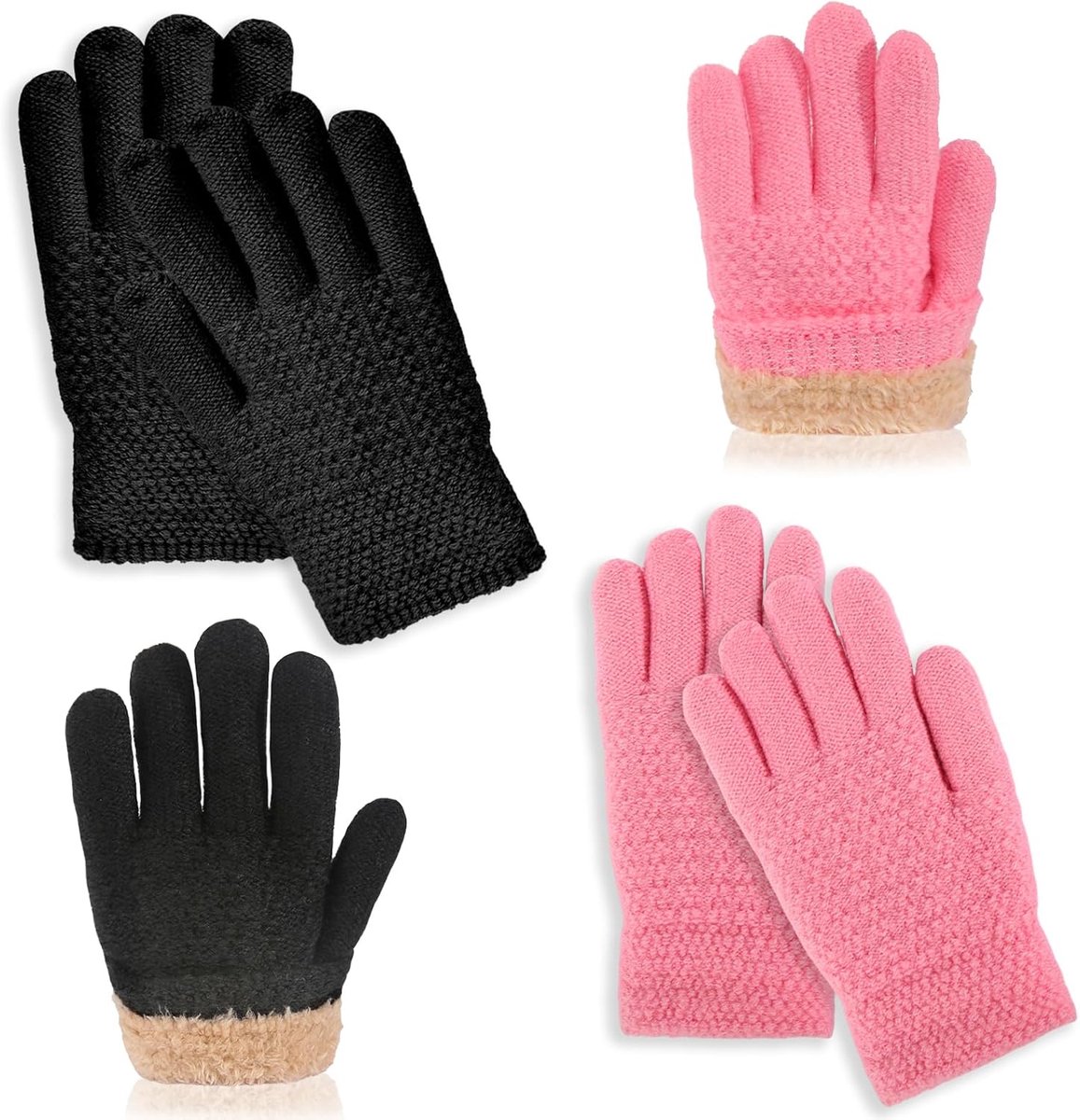 Warme gebreide kinderhandschoenen - fleecevoering - 2 paar - perfect voor winterse avonturen - ShopVlot