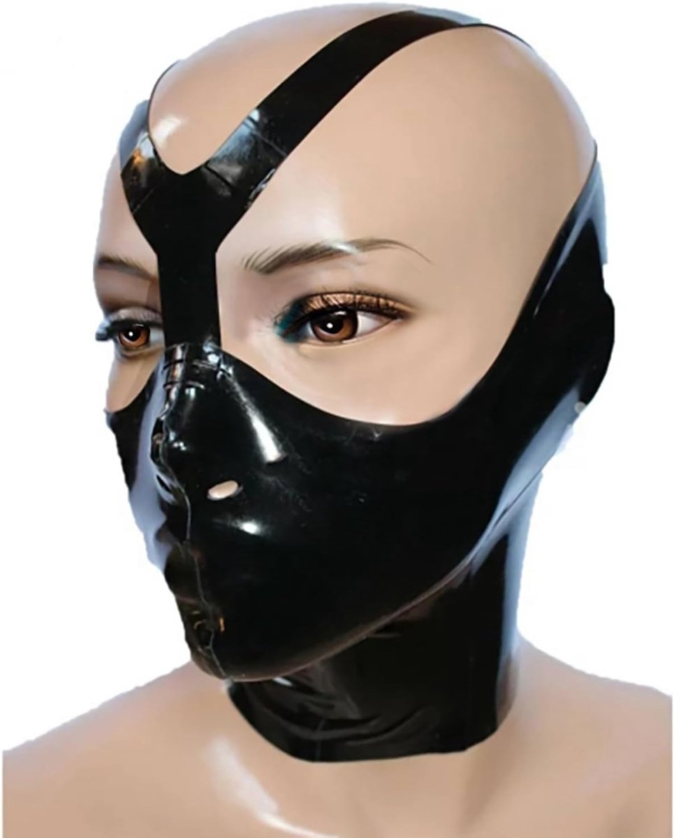 Latex cap mask - zwart - rubberen half gezichtsmasker - handgemaakt met ritssluiting - ShopVlot