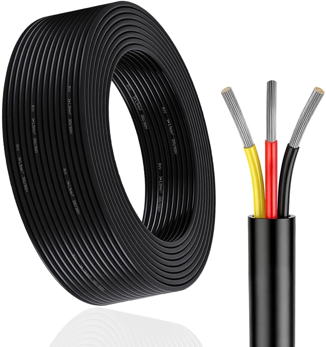 ronde kabel met 3 dradd, 3 x 1,5 mm², 10m, rode/zwarte elektrische kabel, 12V/24V vertinde koperdraad voor de - ShopVlot